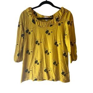 Postmark French Bulldog Print Knitted Top sz M mustard yellow